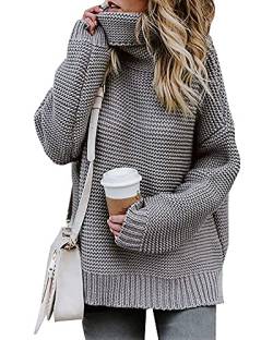 Imuedaen Pullover Damen Elegant Rollkragenpullover Langarm Strickpullover Lässiges Stricken Pulli Winter Sweatshirt Oberteile (A Grau, M) von Imuedaen