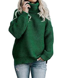 Imuedaen Pullover Damen Elegant Rollkragenpullover Langarm Strickpullover Lässiges Stricken Pulli Winter Sweatshirt Oberteile (A Grün, XL) von Imuedaen