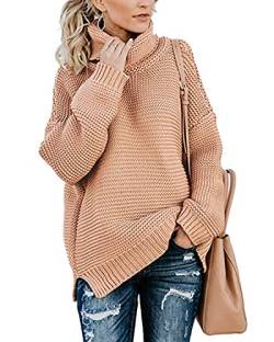 Imuedaen Pullover Damen Elegant Rollkragenpullover Langarm Strickpullover Lässiges Stricken Pulli Winter Sweatshirt Oberteile (A Rosa, L) von Imuedaen