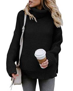 Imuedaen Pullover Damen Elegant Rollkragenpullover Langarm Strickpullover Lässiges Stricken Pulli Winter Sweatshirt Oberteile (A Schwarz, M) von Imuedaen