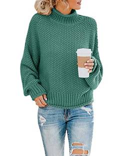 Imuedaen Pullover Damen Elegant Winter Rollkragenpullover Strickpullover Grobstrickpullover Casual Lose Langarm Pulli Oberteile (A Dunkelgrün, L) von Imuedaen