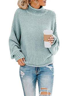 Imuedaen Pullover Damen Elegant Winter Rollkragenpullover Strickpullover Grobstrickpullover Casual Lose Langarm Pulli Oberteile (A Hellblau, M) von Imuedaen