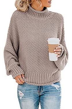 Imuedaen Pullover Damen Elegant Winter Rollkragenpullover Strickpullover Grobstrickpullover Casual Lose Langarm Pulli Oberteile (A Khaki, M) von Imuedaen