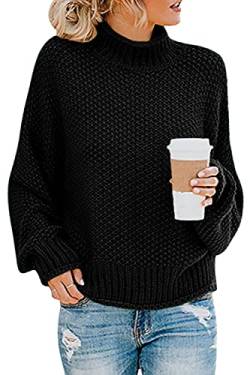 Imuedaen Pullover Damen Elegant Winter Rollkragenpullover Strickpullover Grobstrickpullover Casual Lose Langarm Pulli Oberteile (A Schwarz, XL) von Imuedaen