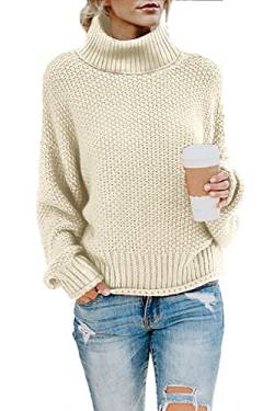 Imuedaen Pullover Damen Elegant Winter Rollkragenpullover Strickpullover Grobstrickpullover Casual Lose Langarm Pulli Oberteile (C Beige, S) von Imuedaen