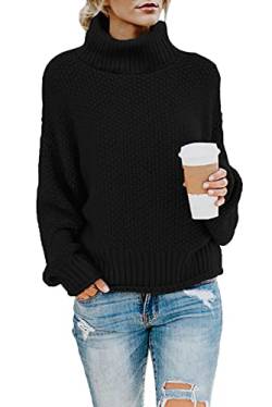 Imuedaen Pullover Damen Elegant Winter Rollkragenpullover Strickpullover Grobstrickpullover Casual Lose Langarm Pulli Oberteile (C Schwarz, XL) von Imuedaen