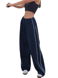 Imuedaen Track Pants Damen Parachute Pants Y2k Hosen Baggy Cargohose Weites Bein Track Pants Vintage Baggy Hosen für Frauen Streetwear Elastische Taille Freizeithose Pants (A Marine, XS-1) von Imuedaen