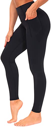 Damen Leggings Sportleggings mit hohem Bund, in klassicher schwarzer Optik und hoher Kompression, mit Handy Seitentasche - Grösse S von In One Clothing