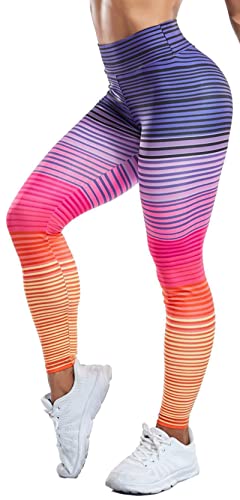 Damen Leggings Sportleggings mit hohem Bund - in Multicolor Stripes - Multicolor S von In One Clothing