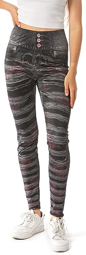 Damen Leggings in Jeansoptik mit Used-Look 1/1 Länge - schwarz Grösse XL von In One Clothing