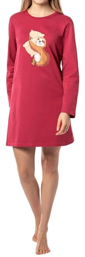 Damen Nachthemd mit Faultier Motiv Faultier mit Kissen, in der Farbe Bordeaux - Grösse L von In One Clothing