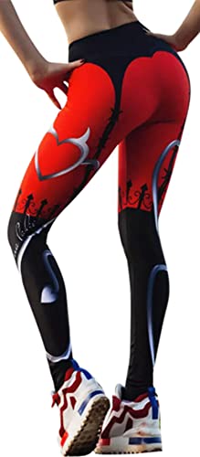In One Clothing Damen Leggings Sportleggings mit hohem Bund - Yoga-Fitness-Hose mit Red Devil Fantasiemotiv - rot/schwarz XL von In One Clothing