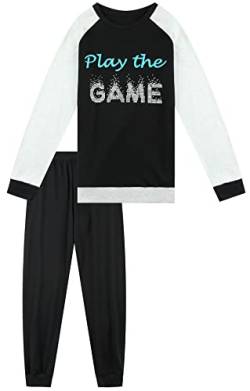 In One Clothing Jungen Schlafanzug lang, aus 100% Baumwolle, Oberteil mit Motiv Play The Game und schwarzer Langer Hose - Grösse 116 von In One Clothing
