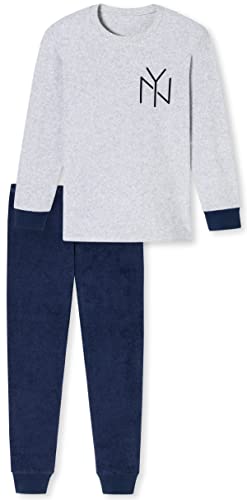 Jungen Frottee Schlafanzug - Warmer Jungen Schlafanzug aus weichem, warmen Frottee mit NY Motiv, in der Farbe grau - Grösse 152 von In One Clothing