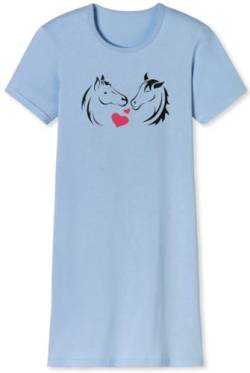 Mädchen Nachthemd mit kurzem Arm, weicher Singley Jersey aus 100% Baumwolle, mit Pferde Motiv Verliebte Pferde, in der Farbe hellblau - Grösse 116 von In One Clothing