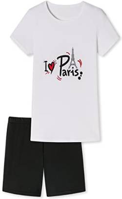 Mädchen Schlafanzug kurz mit Motiv I Love Paris in der Farbe Weiss/schwarz (140) von In One Clothing