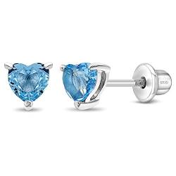 In Season Jewelry 925 Sterling Silber 4Mm Aqua Blau Herzform CZ Kleinkinderohrstecker, Mädchen Mit Sicherheitsschraubverschluss Für Geschenk Qualität Für Junge Mädchen von In Season Jewelry