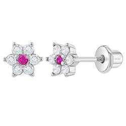 In Season Jewelry 925 Sterling Silber 5Mm Cz Klar Mit Fuschia Blumen Schraubverschluss Kleinkind Ohrringe Hot Pink Bezaubernde Blumenohrringe Für Baby & Junges Mädchen Bestes Geschenk Zum Geburtstag von In Season Jewelry