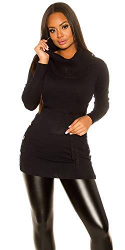 Koucla Damen Rollkragen Longpullover Pullover mit Knöpfen und Bindegürtel (Schwarz) von In-Stylefashion