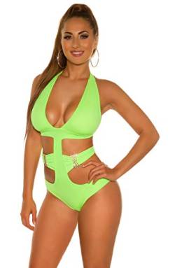 Koucla Monokini Beachwear Badeanzug Neckholder Strass (Neongelb, L) von In-Stylefashion