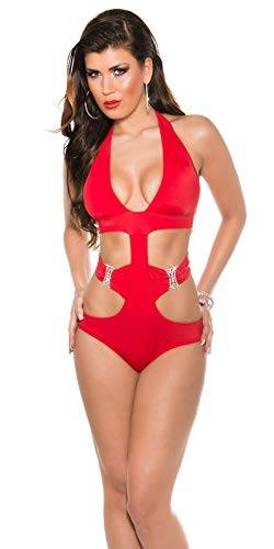 Koucla Monokini Beachwear Badeanzug Neckholder Strass (Rot, L) von In-Stylefashion