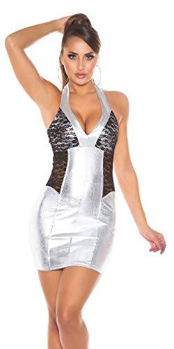 Koucla Party Damen Kleid Wetlook Neck Minikleid mit Spitze (Silber) von In-Stylefashion