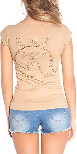 Koucla Shirt Top T-Shirt mit Strass, Nieten und Schleife (Beige) von In-Stylefashion
