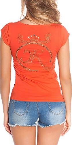 Koucla Shirt Top T-Shirt mit Strass, Nieten und Schleife (Coral) von In-Stylefashion