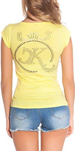 Koucla Shirt Top T-Shirt mit Strass, Nieten und Schleife (Gelb) von In-Stylefashion