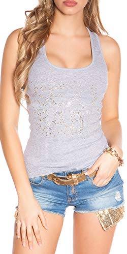 Koucla Top Tanktop Shirt mit Glitzersteinen und Nieten (Grau) von In-Stylefashion