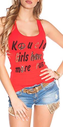 Koucla Top Tanktop Shirt mit Glitzersteinen und Nieten (Rot) (Rot) von In-Stylefashion