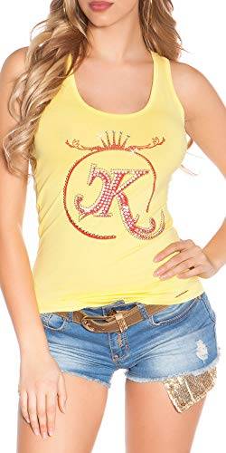 Koucla Top Tanktop Shirt mit Print Strass und Rissen (Gelb) von In-Stylefashion