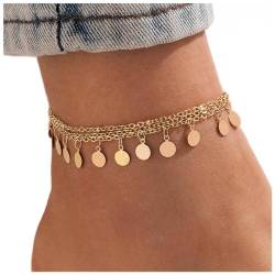 Inateannal Boho Geschichtet Scheibe Knöchel Gold Pailletten Knöchel Armband Mehrschichtige Quaste Knöchel Kette Sommer Strand Barfuß Sandalen Kette Fußschmuck Für Frauen Und Mädchen von Inateannal