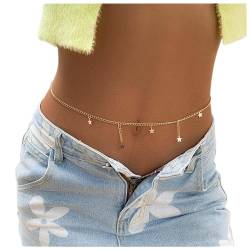 Inateannal Boho Stern Quaste Taillenkette Bikini Strand Bauchkette Gold Stern Taille Körperkette Sommer Bikini Körperschmuck für Frauen und Mädchen Geschenke von Inateannal