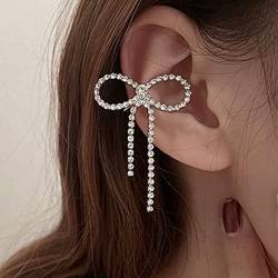 Inateannal Boho Strass Ohrringe Bow Drop Baumeln Ohrringe Silber Lang Quaste Ohrringe Links Kristall Ohrringe Braut Cz Kristall Ohrstecker Ohrringe Schmuck Für Frauen Und Mädchen von Inateannal