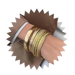 Inateannal Gold Armreif Armbänder Set Für Frauen Multi Stapelbar Breite Armreif Sammlung Indischen Bollywood Klobig Armreif Armbänder Geschichtet Metall Strukturierte Armbänder Hochzeit(10pcs) von Inateannal