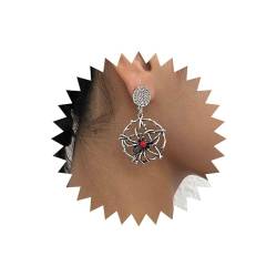 Inateannal Gothic Spinne Kreis Baumeln Ohrringe Rot Kristall Spinne Ohrringe Spinne Netz Tropfen Ohrringe Spinne Halloween Ohrringe Silber Kreis Münze Ohrstecker Schmuck Für Frauen Und Mädchen von Inateannal