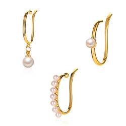 Inateannal Ohrmanschette Nicht Piercing Ohrringe Vintage Perle Clip auf Ohrringe Helix Knorpel Wrap Ohrringe Minimalistisch 3 Stück Ohrläppchen Schmuck für Frauen und Mädchen von Inateannal