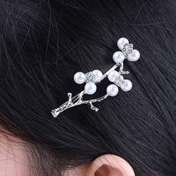 Inateannal Perle Strass Haarspange Barrette Metall Zweige Haarspange Silber Kristall Perle Bobby Clip Vintage Perle Blume Haar Pin Barrette Haarschmuck Für Frauen Und Mädchen von Inateannal