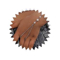 Inateannal Perlen-Fingerring-Armband Silber Perlen-Sklavenarmband Perlen-Finger-Kettenarmband Vintage Perlenring Handgelenk-Armband Schmuck Für Frauen Und Mädchen von Inateannal