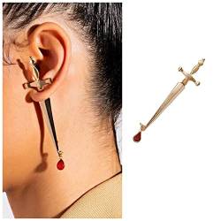 Inateannal Punk Schwert Ohrstecker Ohrringe Gold Lang Rubin Schwert Ohrstecker Rot Edelstein Ohrringe Gothic Dagger Ohrringe Schmuck Für Frauen Und Mädchen von Inateannal