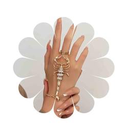 Inateannal Punk Skorpion Finger Ring Armband Gold Skorpion Kette Armband Strass Hand Harness Armband Gothic Sklave Hand Kette Armband Schmuck Für Frauen Und Mädchen von Inateannal