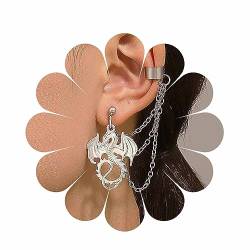 Inateannal Punkdrachen Ohrring Silberdrachen Ohrring Fliegender Drache Crawler Ohrringe Drachenkette Ohrhänger Schmuck Für Frauen Und Mädchen von Inateannal