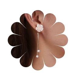 Inateannal Vintage Blume Perle Tropfen Ohrringe Lange Quaste Perlenohrringe Weiße Kamelie Ohrstecker Gold Perlenkette Baumeln Ohrringe Schmuck Für Frauen Und Mädchen von Inateannal