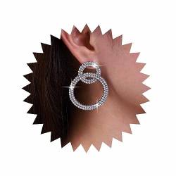 Inateannal Vintage Kristall Kreis Ohrringe Doppelter Kreis Reifen Ohrringe Silber Cz Kreis Baumeln Ohrringe Cz Hohlkreis Ohrringe Schmuck Für Frauen Und Mädchen von Inateannal