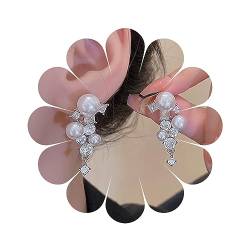 Inateannal Vintage Perle Kristall Tropfen Ohrringe Lange Perle Strass Ohrringe Cluster Cz Perle Kronleuchter Ohrringe Silber Kristall Hochzeit Ohrstecker Schmuck Für Frauen Und Mädchen von Inateannal