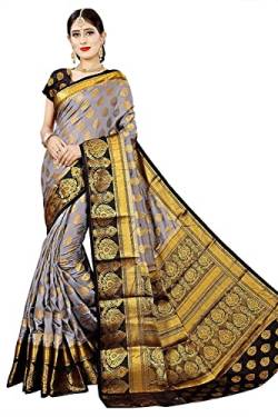 Indian Hawker Damen Banarasi Art Silk Sari Saree Work Jacquard Fashion Saree mit ungenähtem Blusenstück, Grau-2, Large von Indian Hawker