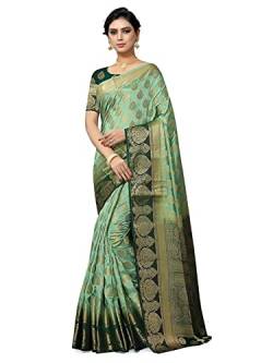 Indian Hawker Damen Banarasi Art Silk Sari Saree Work Jacquard Fashion Saree mit ungenähtem Blusenstück, Grün , Large von Indian Hawker