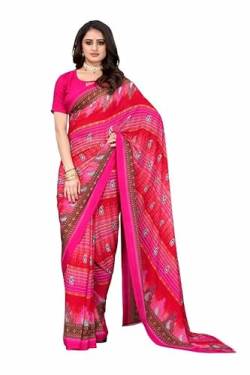 Indian Hawker Damen Georgette Sari Saree Printed Fashion Saree mit ungenähtem Blusenstück, rose, 42 von Indian Hawker