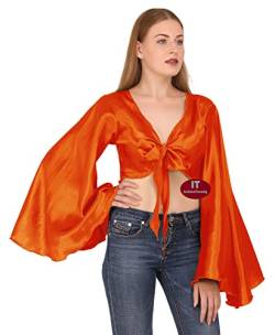 Indian Trendy Damen Satin Flair Wrap Tie Top Choli Bluse Bauchtanz Gypsy - Orange - Einheitsgröße von Indian Trendy